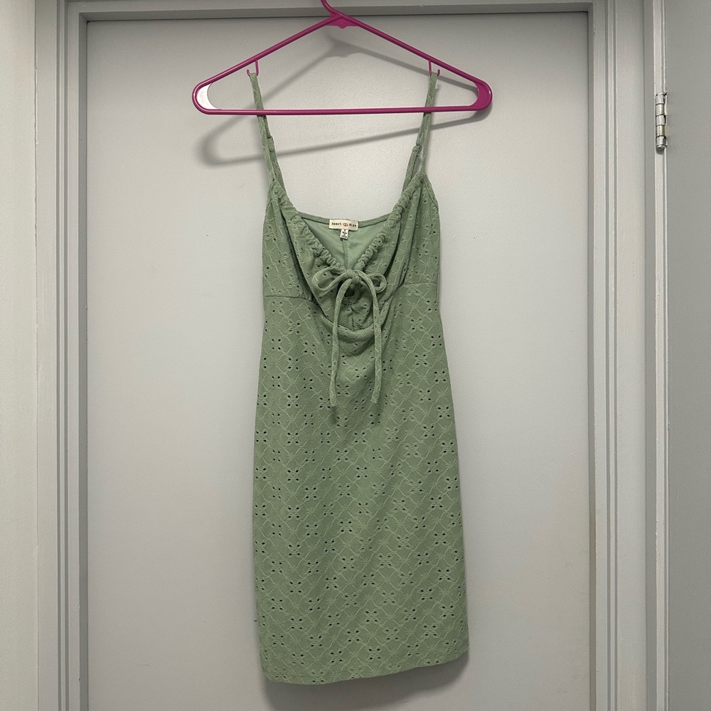 Heart & Hips Sage Green Eyelet Tie-Front Mini Dress